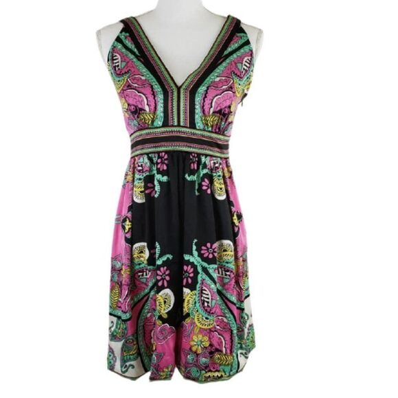 Beige by eci Multicolor Floral V-Neck Sleeveless Dress – Size 8 - Picture 1 of 12